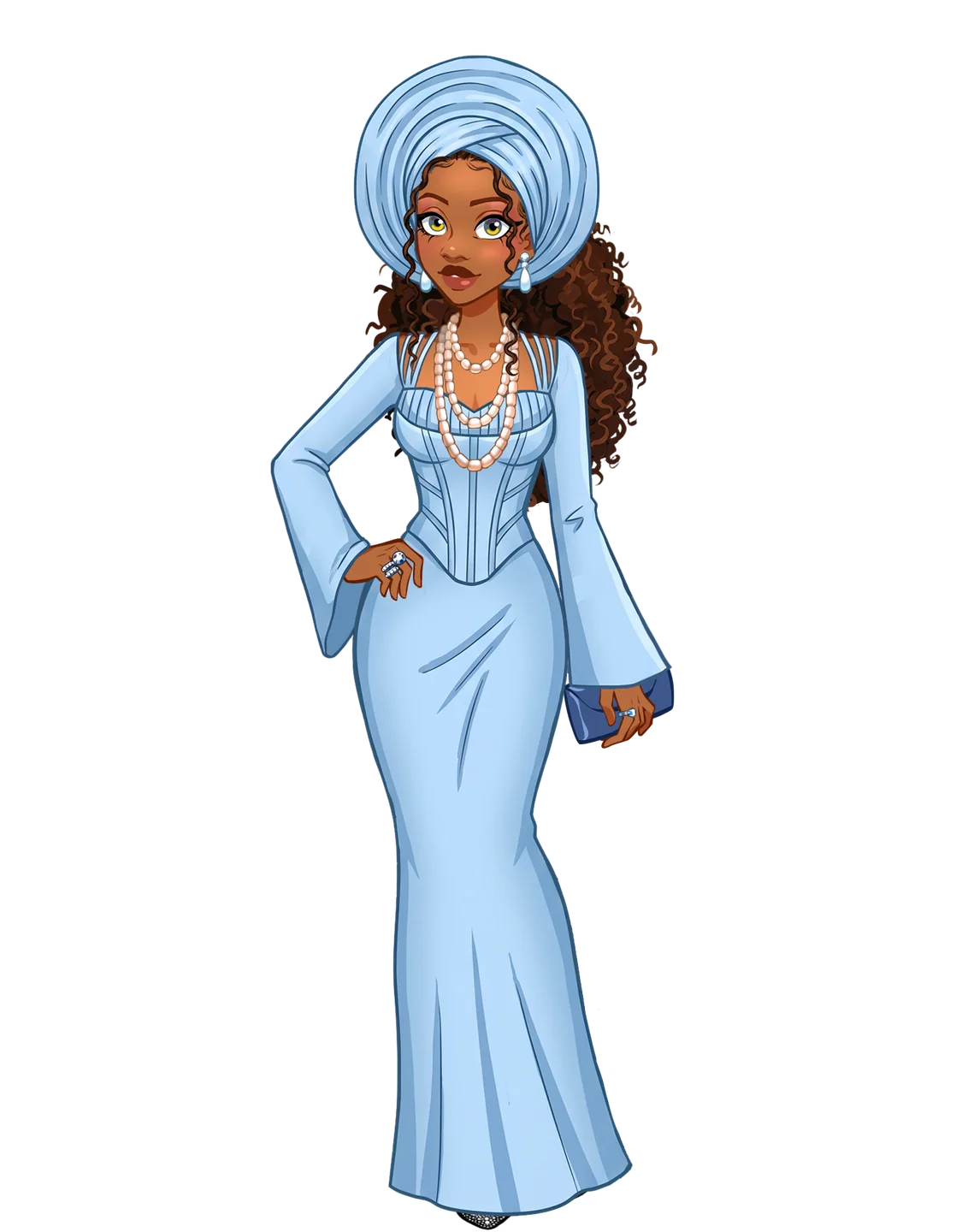 Blue lace gown and gele