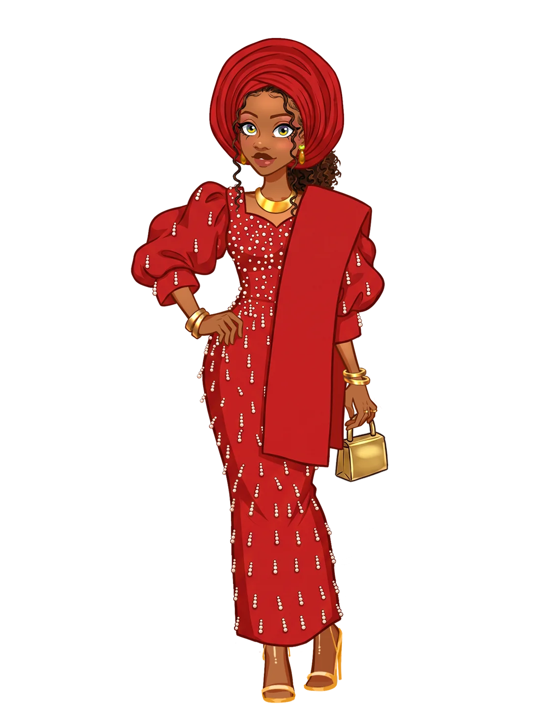 Red beaded owambe gown