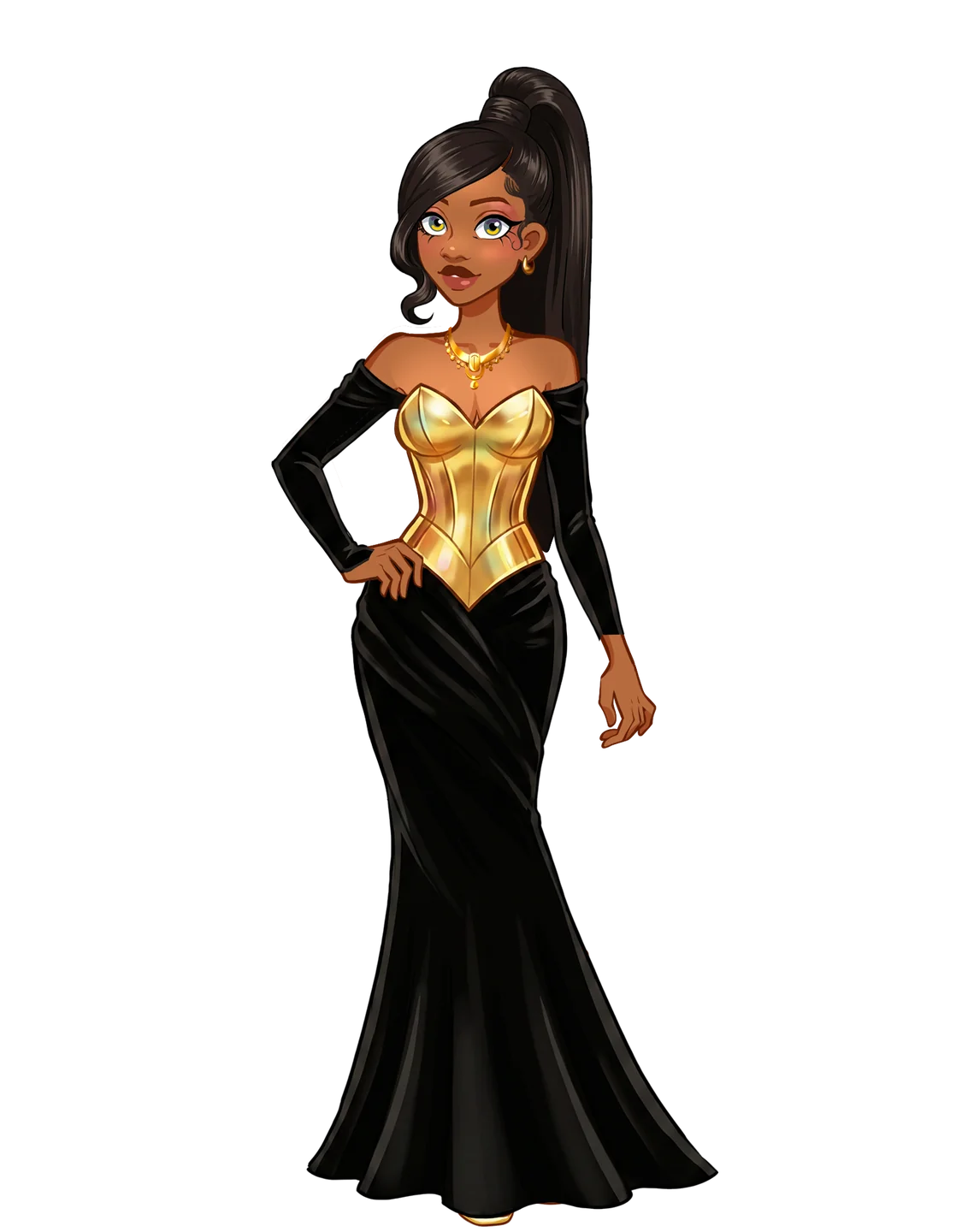Black gown with gold corset