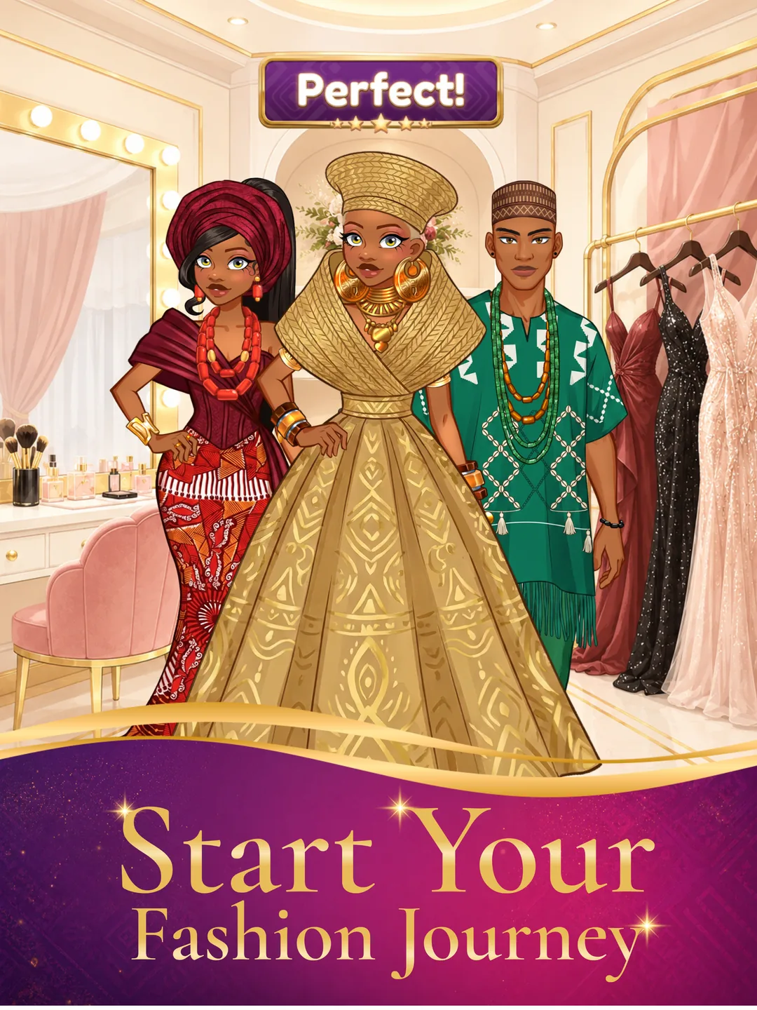 Start your fashion journey — three styled looks in the boutique dressing room
