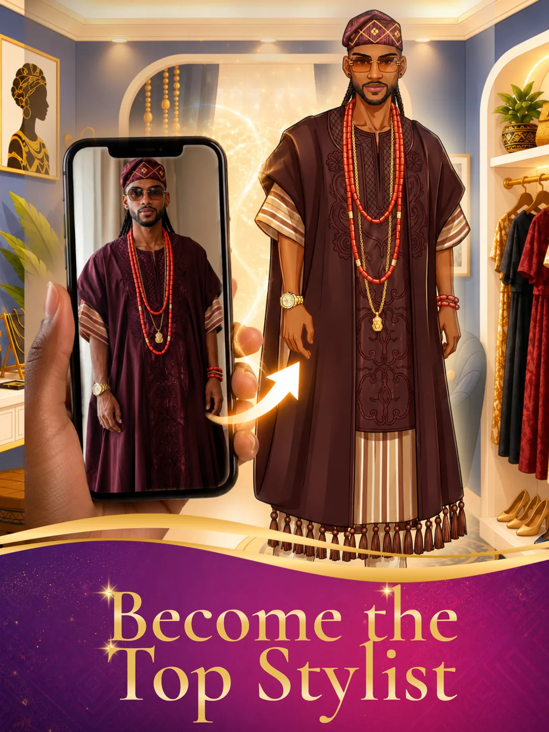 Become the top stylist — a photographed agbada recreated in game